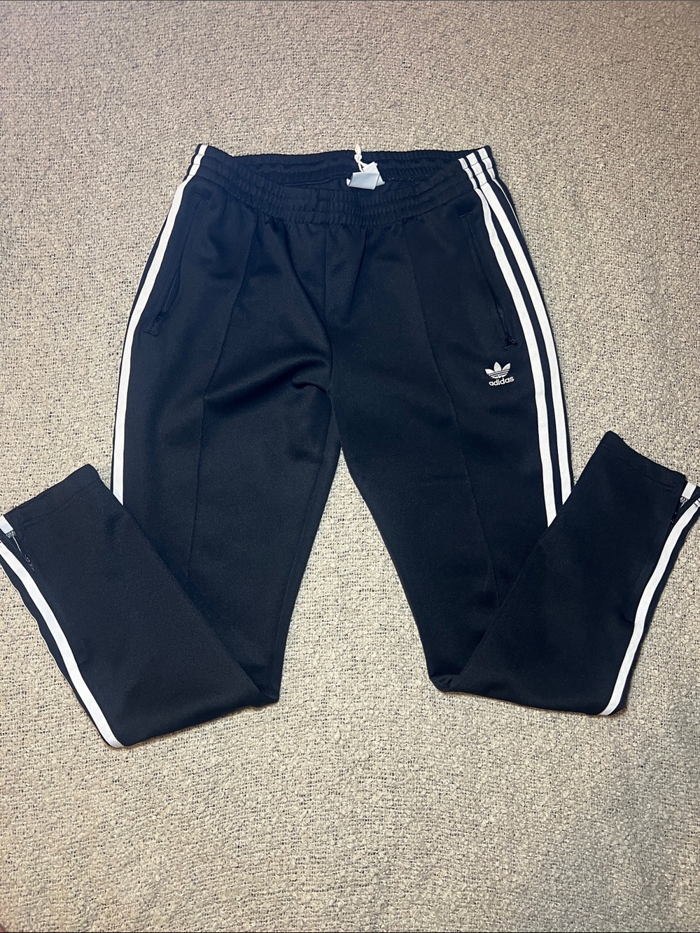 adidas Black Joggers with White Side Stripes - women M